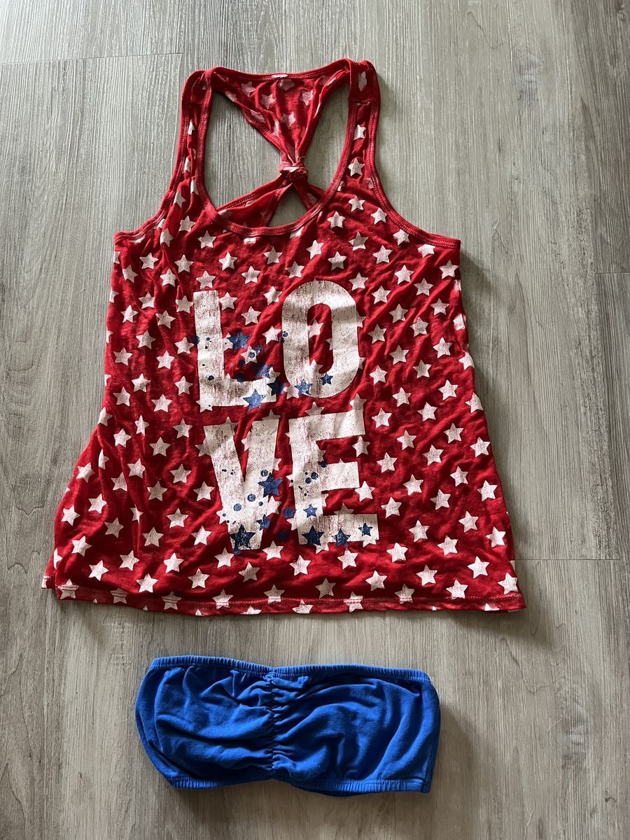 Women's Patriotic 4th of July Tank Top with matching blue tube top set in size medium