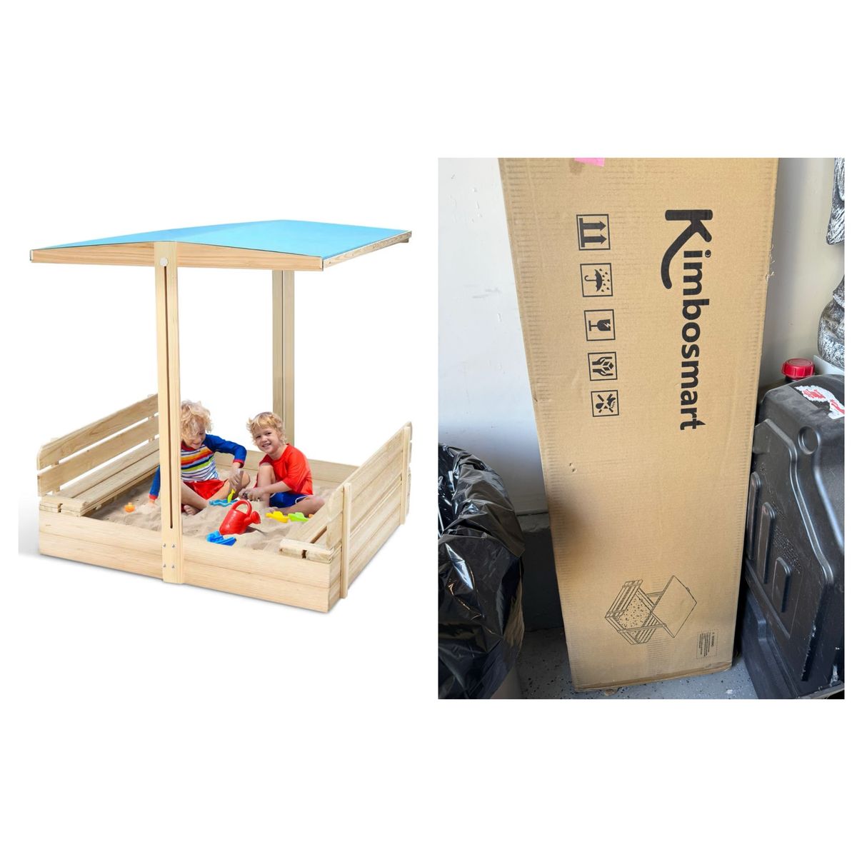 NIB Wooden Outdoor Kids Sandbox with Canopy