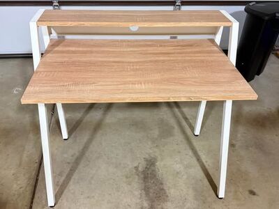 White and beech writing desk with shelf