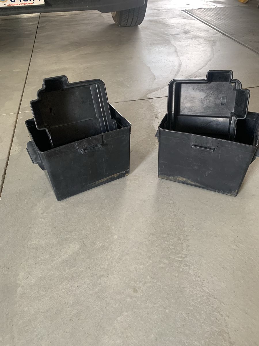 Black Plastic Battery Boxes - Set of 2 for Car/Marine/RV