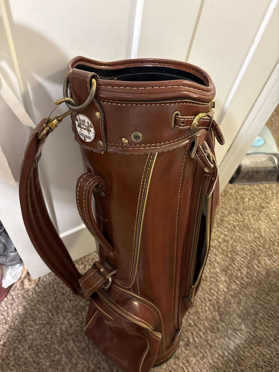 Vintage Hot-Z Brown Leather Golf Cart Bag with Shoulder Strap