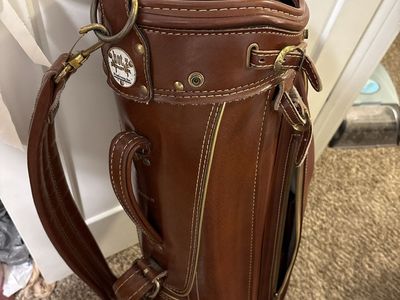 Vintage Hot-Z Brown Leather Golf Cart Bag with Shoulder Strap