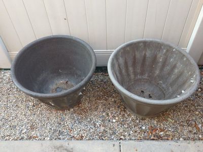 Set of 2 Large Fluted Brown Planters Outdoor Garden Pots
