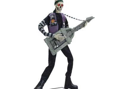 Halloween 6’ Punk Rocker Guitar Player Animatronic Gravestone Cemetery Statue Figurine Yard Home Decor Decoration Prop