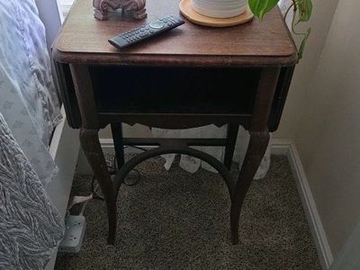 Vintage Wooden Drop Leaf End Table with Shelf - Dark Wood Accent Furniture