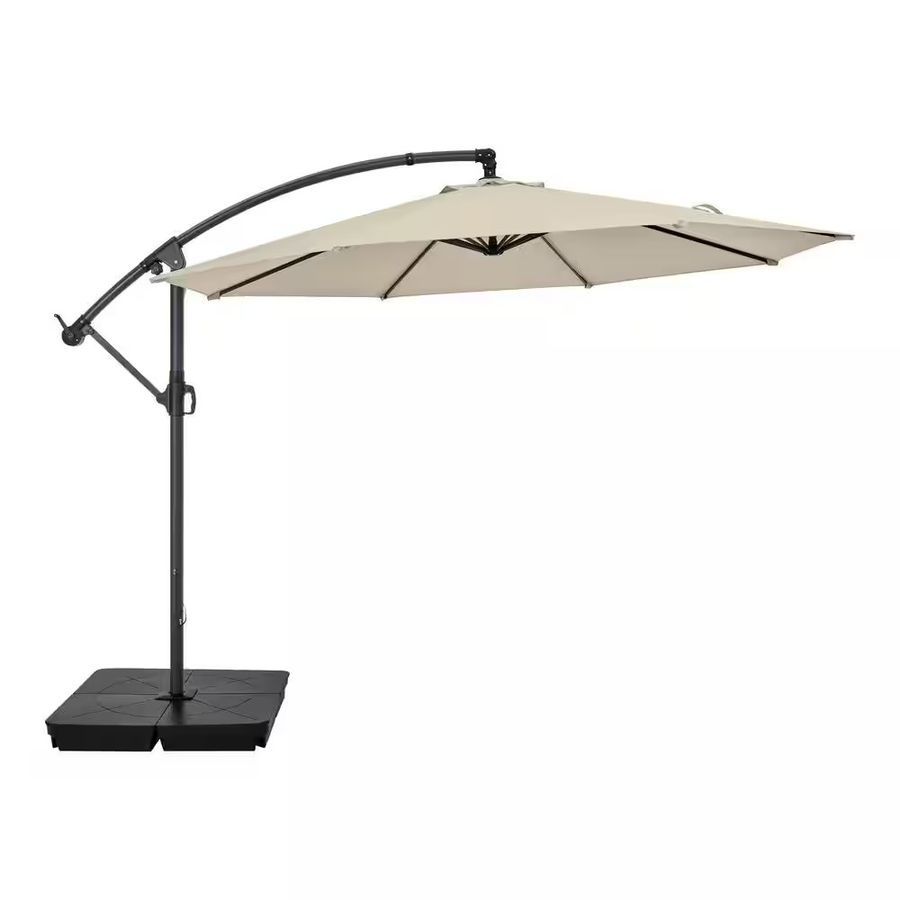 StyleWell 10 ft. Steel Cantilever Market Tilt Patio Umbrella in Putty