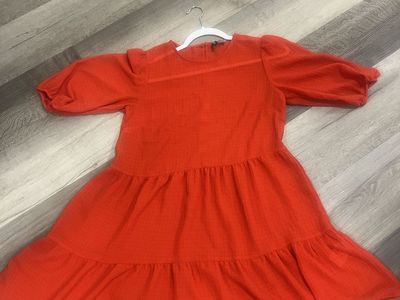 H&M Divided Red Tiered Mini Dress Women's Size Small Puff Sleeve