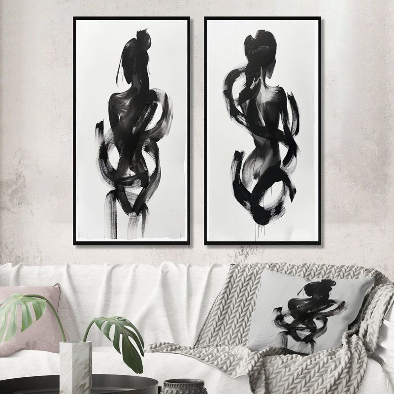 NEW Minimal Woman Silhouette I - Abstract Shapes Wall Art 2 Pieces Set