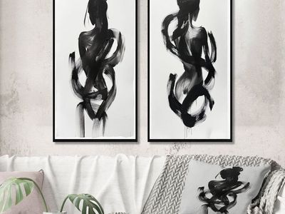 NEW Minimal Woman Silhouette I - Abstract Shapes Wall Art 2 Pieces Set