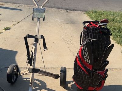 OGIO BLK RED GOLF CART BAG, CALLAWAY AND WEDGE