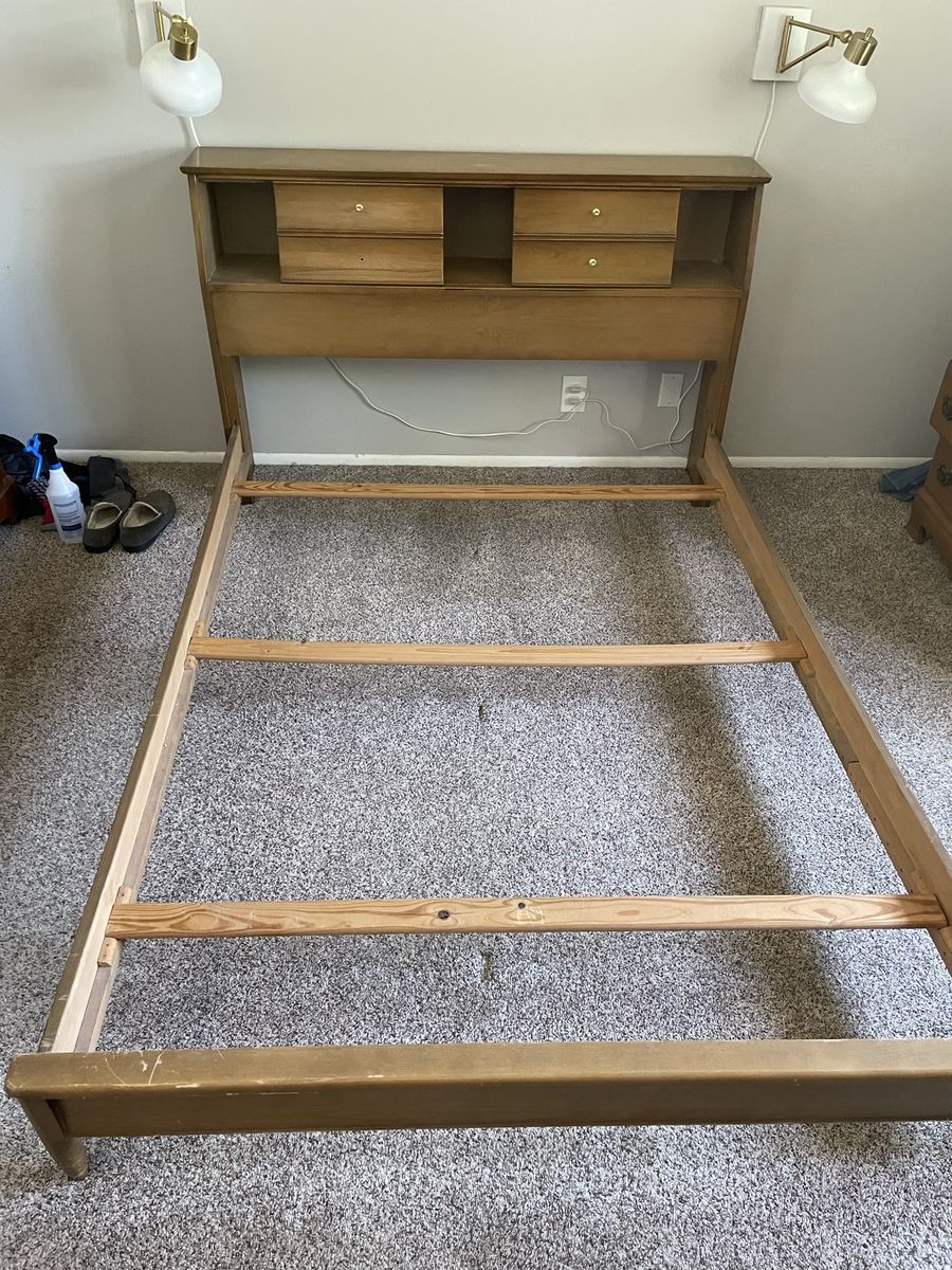 Full Size MCM Bedframe with drawers mattress and boxspring 
