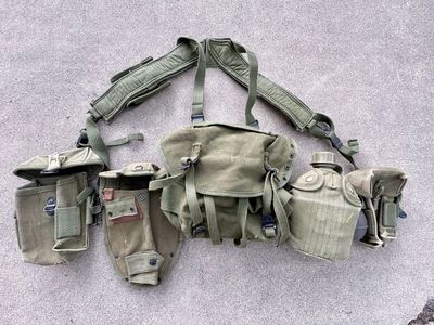 Vintage U.S. military Vietnam War-era infantryman's M-1956 Load-Carrying Equipment (LCE) set.