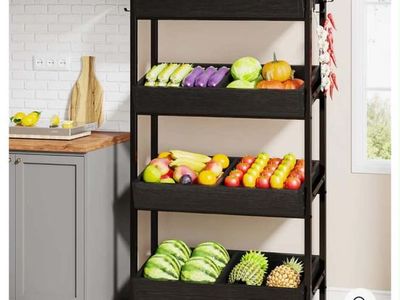 Tribesigns 4-Tier Wood Fruit & Vegetable Storage Rack Stand, Black
