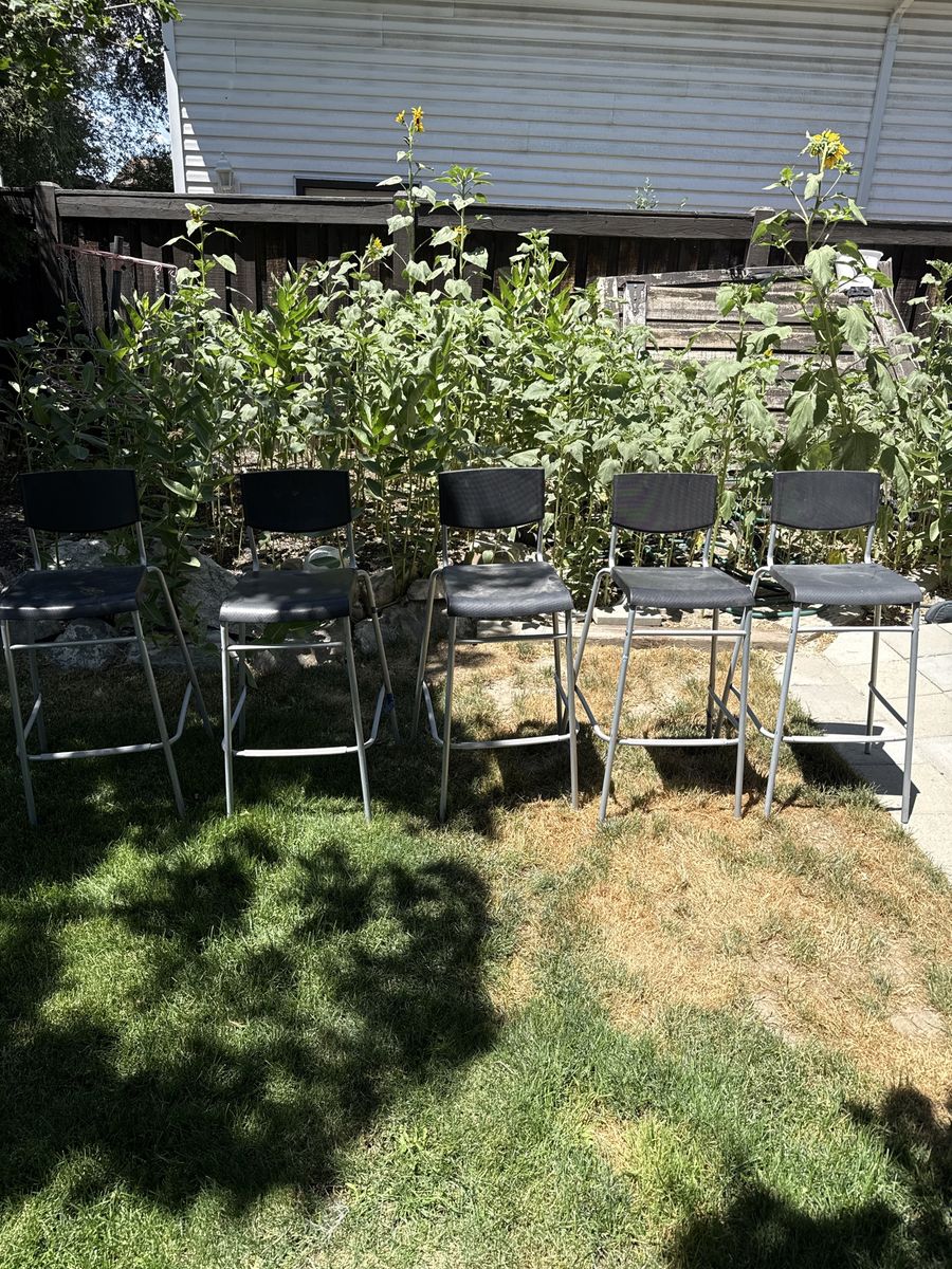Set of 5 Black Metal Frame Bar Stools - Used Condition