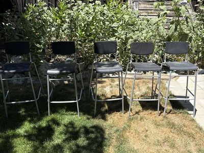 Set of 5 Black Metal Frame Bar Stools - Used Condition