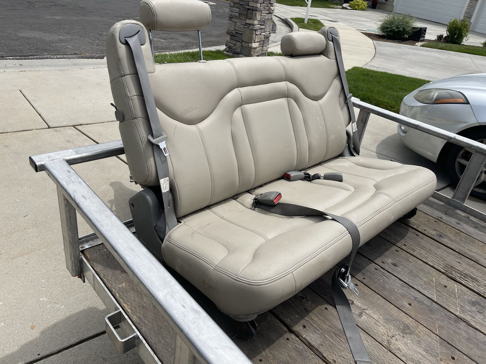 Used Beige Yukon 1500 XL 20002 Bench Seat with Seatbelts - Versatile & Ready for Your Project