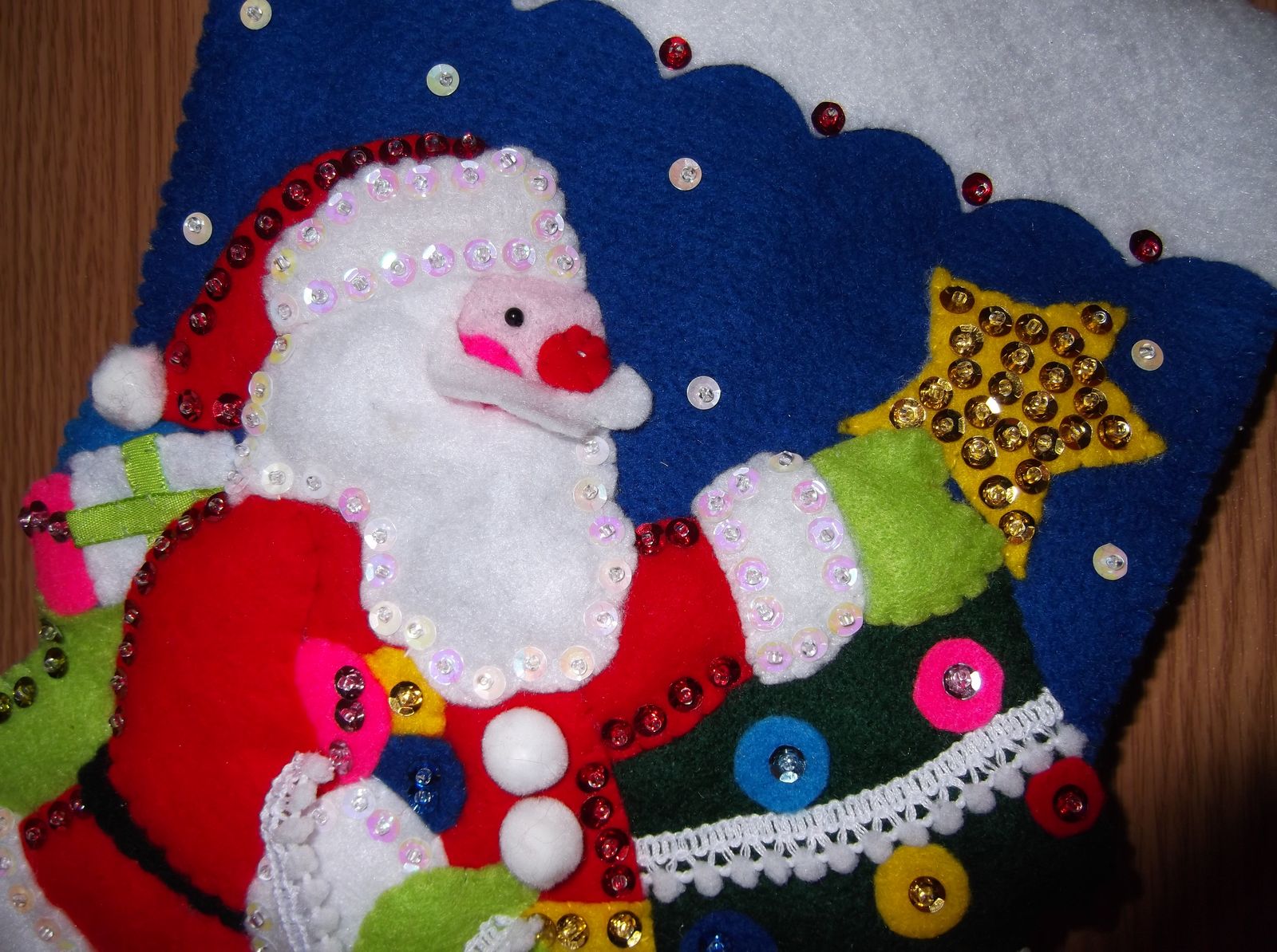 Tree Decorating Santa Claus felt Christmas stocking