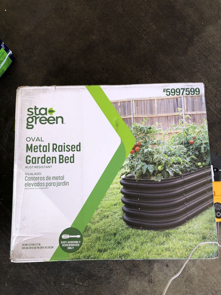 Sta-Green Oval Metal Raised Garden Bed, Rust Resistant, 59" L x 24" W x 17" H, Black