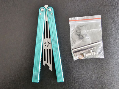 Marcolo C116 V2 Cyan - Balisong Butterfly Knife Trainer with Bottle Cap Opener - Brand new - DULL Blade NOT Sharp