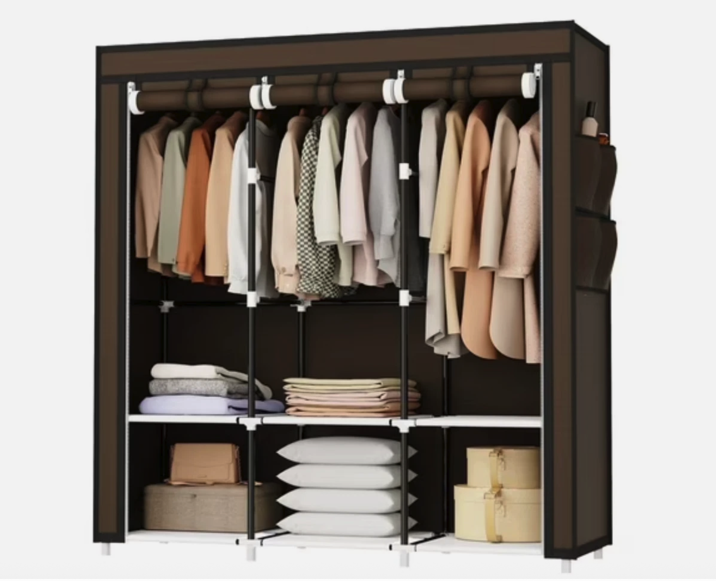 Riousery 51" Portable Wardrobe Closet Brown 6 Shelf Storage Organizer Rack