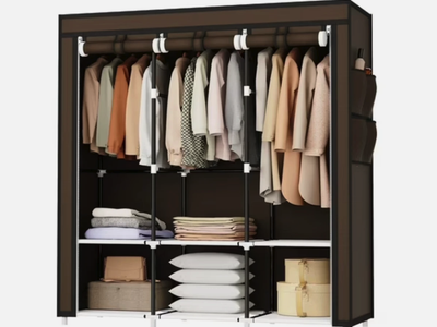 Riousery 51" Portable Wardrobe Closet Brown 6 Shelf Storage Organizer Rack