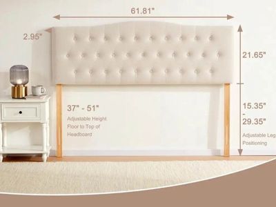 QUEEN SIZE TUFTED UPHOLSTERED HEADBOARD – ADJUSTABLE HEIGHT – BEIGE