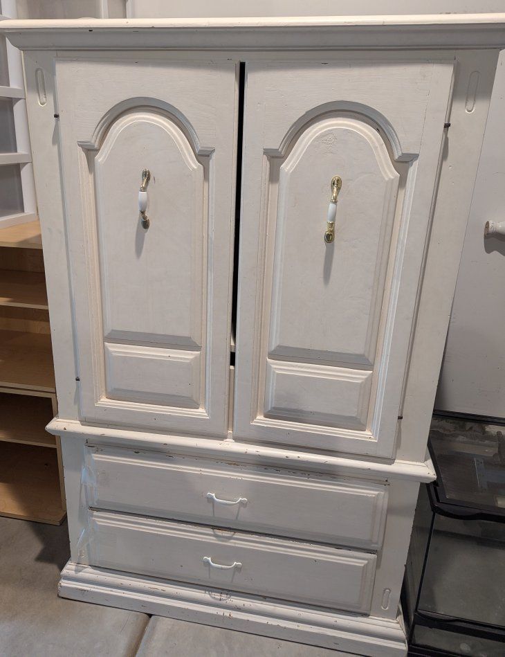 White Wooden Armoire Cabinet with Drawers and Shelves