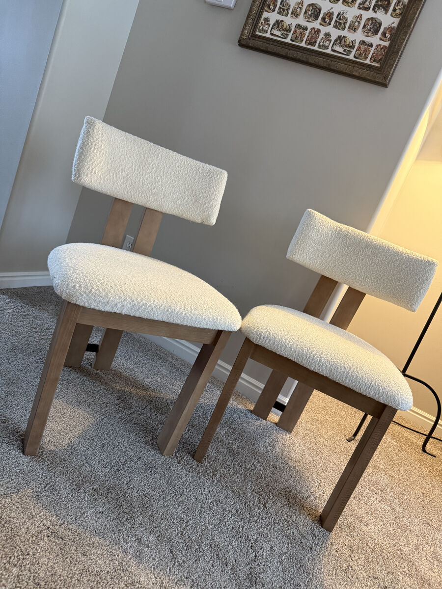 NEW Set of 2 Mahkar Sherpa Dining Chairs – Modern Boucle & Wood – 50% OFF