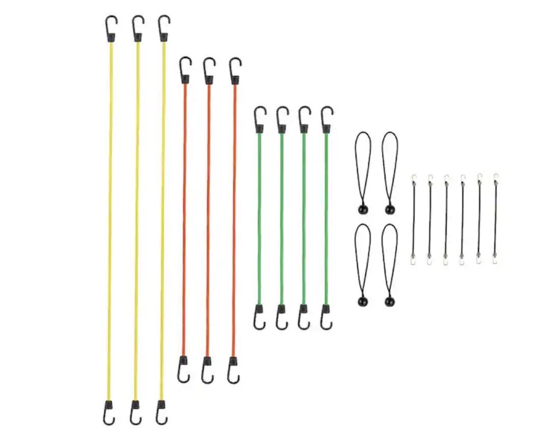 Standard Bungee Cord with Hooks Value Pack Assortment - 20 piece