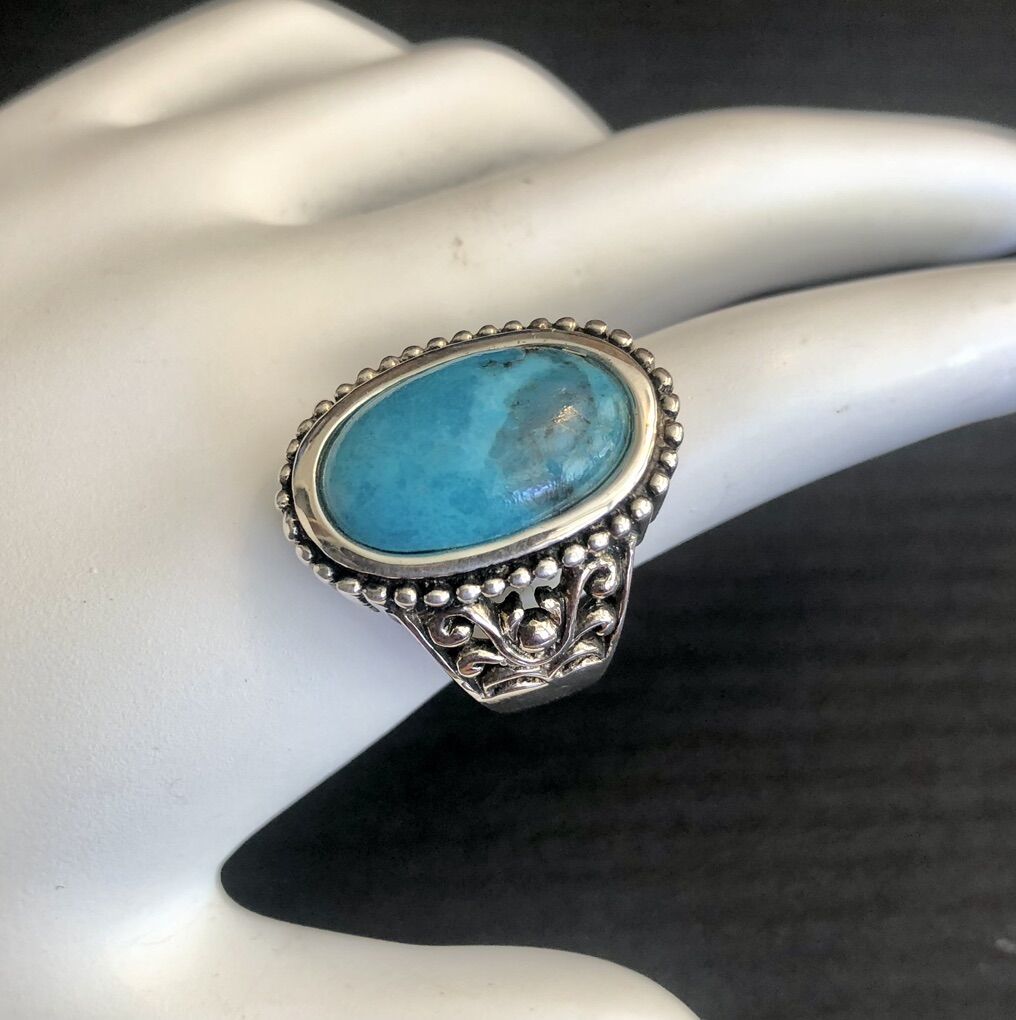 Sterling Silver And Oval Turquoise Ring
