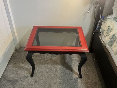 Red and Black Glass Top Accent Table / End Table - Unique Design