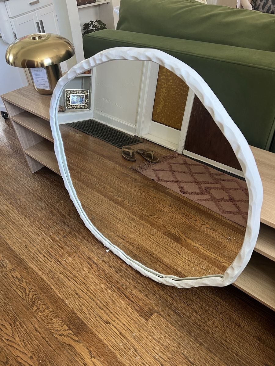 Unique Organic Shape White Frame Wall Mirror - Modern Decorative Accent
