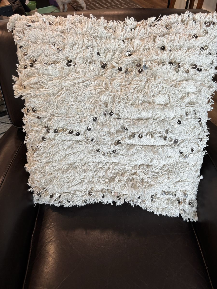 Shaggy Fringe & Metal Charm Throw Pillow