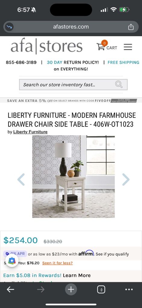 LIBERTY MODERN FARMHOUSE Side Table NEW
