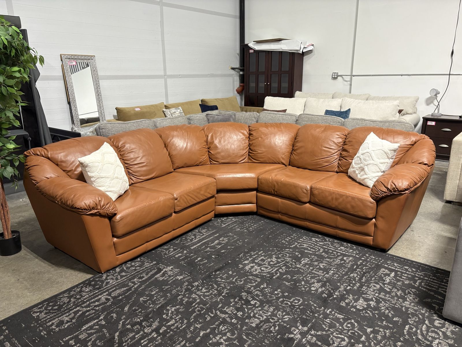 Cognac Leather Sectional (Free Delivery )
