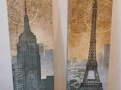 New York & Paris Canvas Wall Art Set - Empire State Building & Eiffel Tower Prints (2-Piece)