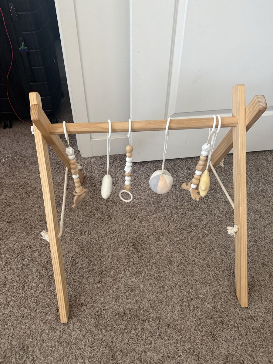 Wooden Baby Activity Gym with Hanging Toys & Teethers