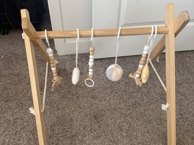 Wooden Baby Activity Gym with Hanging Toys & Teethers