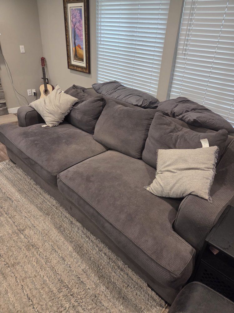Large Gray Corduroy Sectional Sofa - 99-inch long, 4-seater