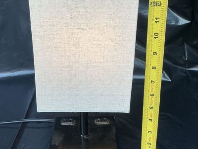 Modern Table Lamp with USB Ports & AC Outlets - Tan Fabric Shade, Black Base