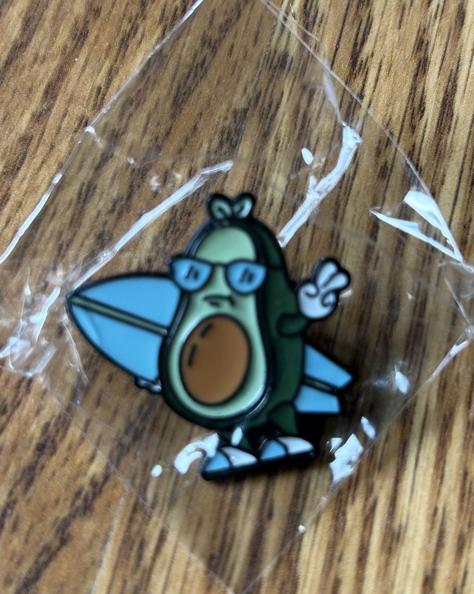 Avocado Surfer Enamel Pin - Cute Fruit Character with Surfboard & Sunglasses