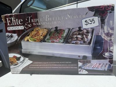 Elite Platinum Triple Buffet Server & Warming Tray - 3x 2.5qt Stainless Steel Chafing Dishes