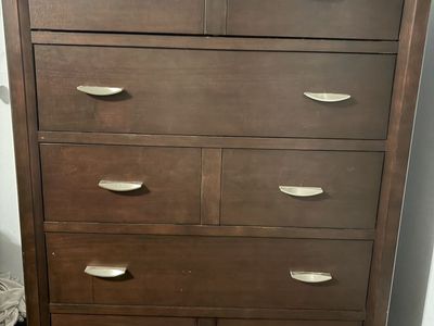 Dark Brown Wood Tall Dresser Chest of Drawers with Silver Handles