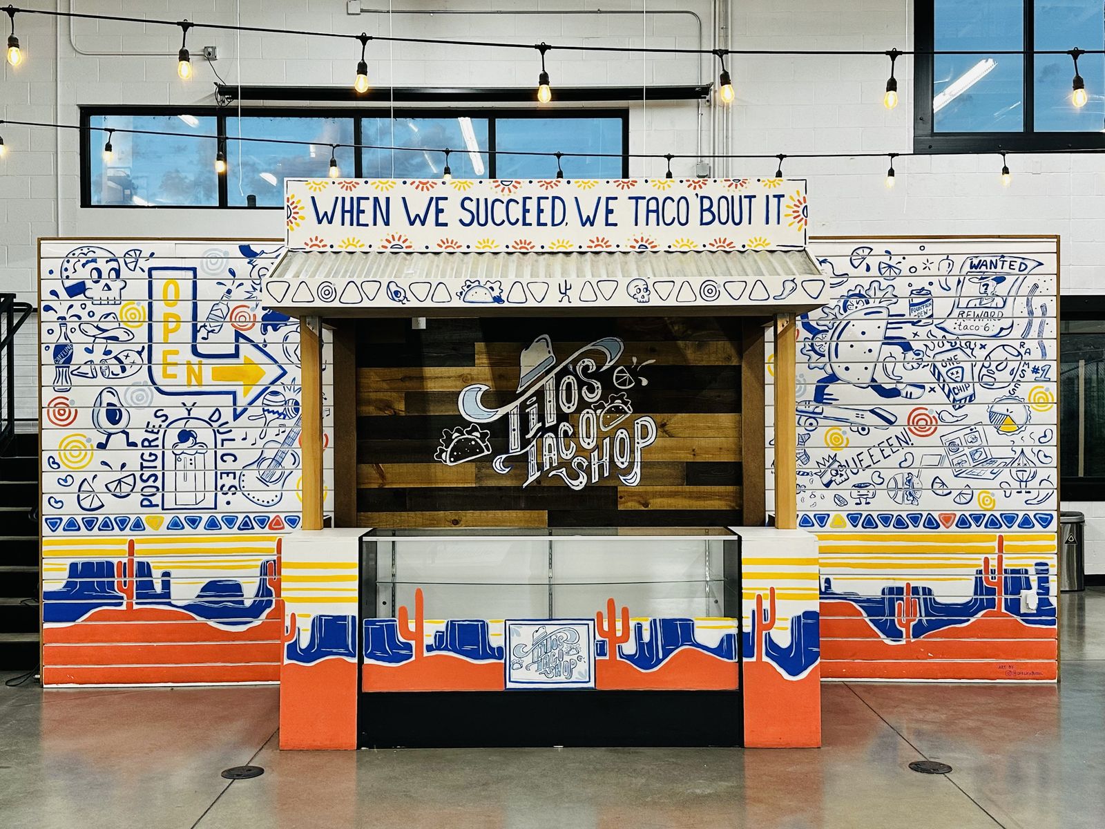 Custom Hand-Painted "Taco Shop" Concession Stand & 17' Mural Display