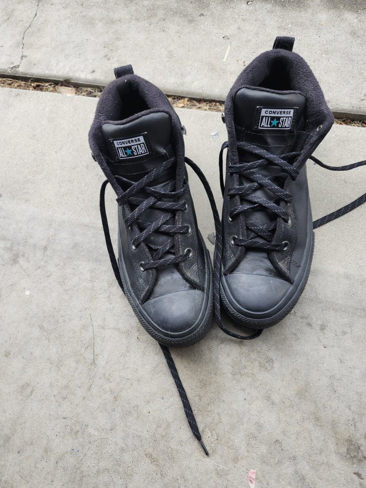 Converse Chuck Taylor All Star Street Mid Black Leather Shoes Size 11.5