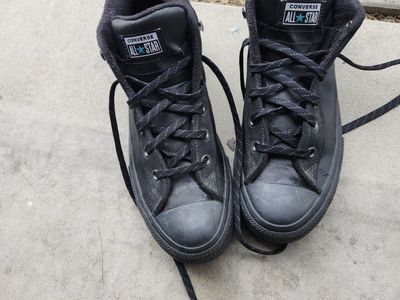 Converse Chuck Taylor All Star Street Mid Black Leather Shoes Size 11.5