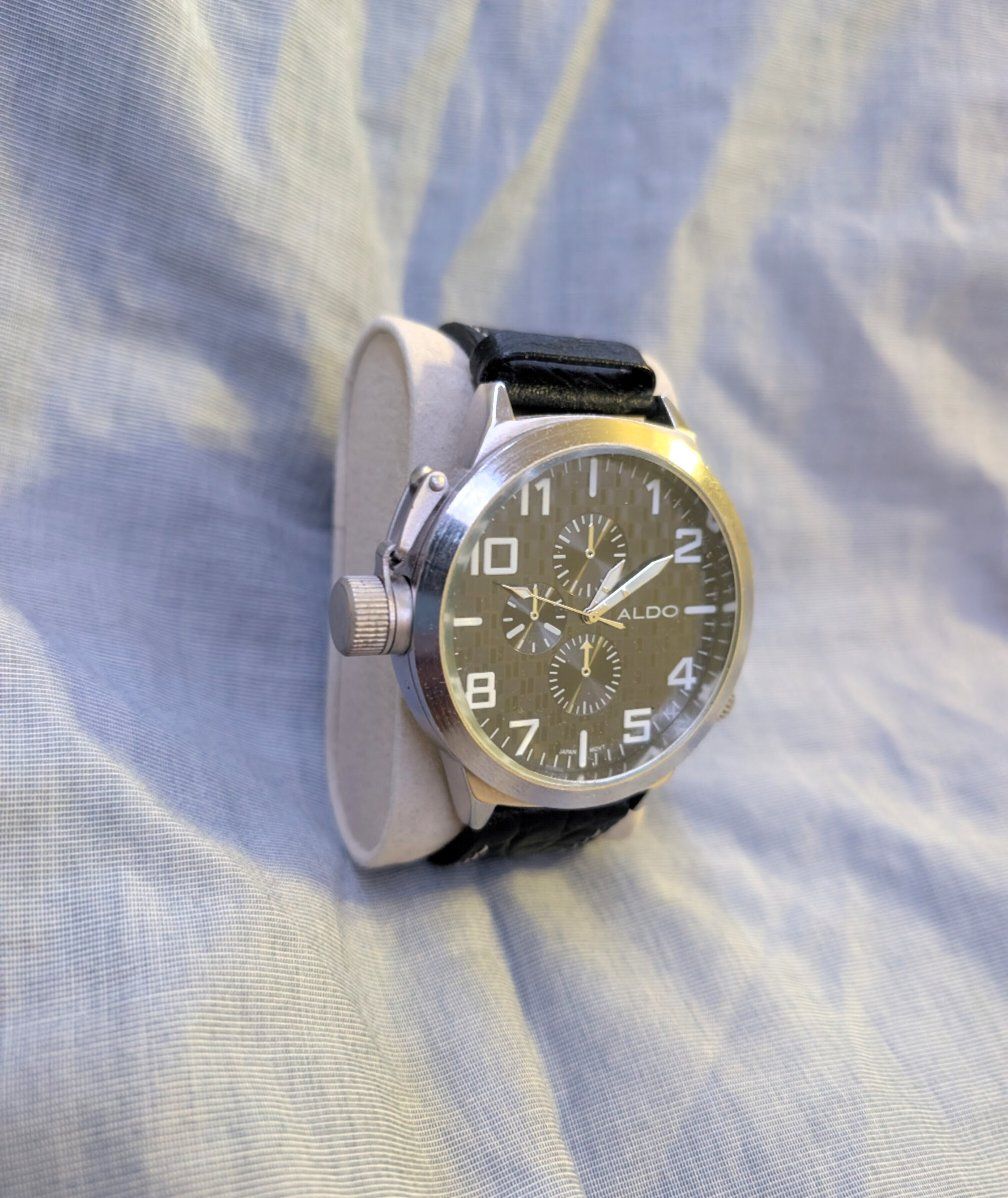 Aldo Men's Chronograph Style Quartz Watch with Black Leather Strap