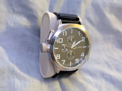 Aldo Men's Chronograph Style Quartz Watch with Black Leather Strap