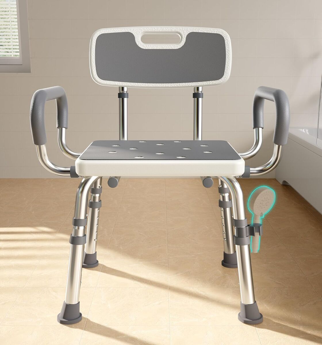 NEW Shower Chair for Inside Shower with Arms and Back, 500lbs Capacity Height Adjustable Shower Seat with Thickened Frame