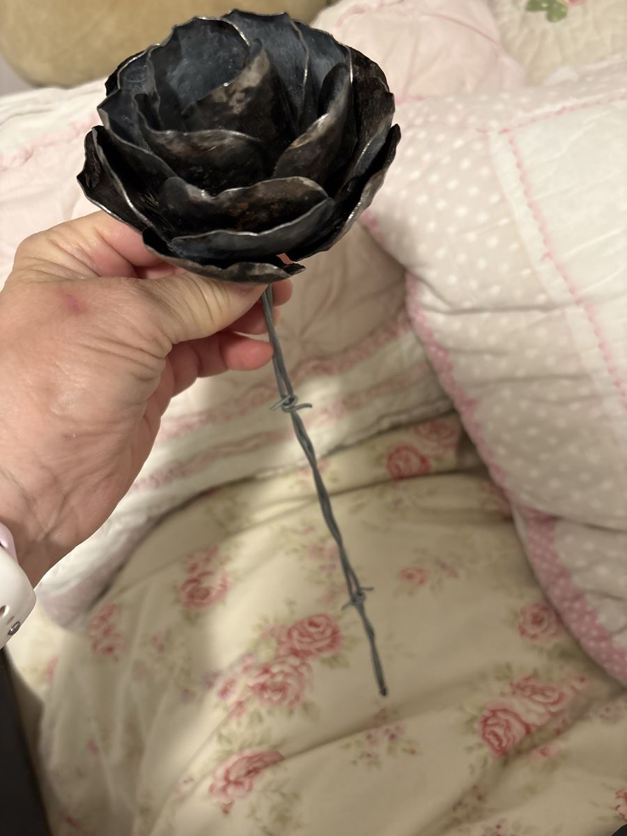 Handcrafted Metal Rose Sculpture with Wire Stem